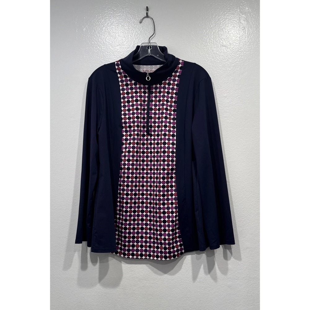 Kinona Womens 1/4 Zip Performance Golf Top XL Multi Color Circle Print Retro Fun